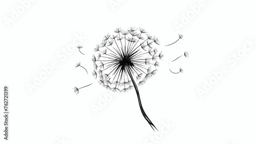 Abstract simple dandelion in black ink color. Sprin