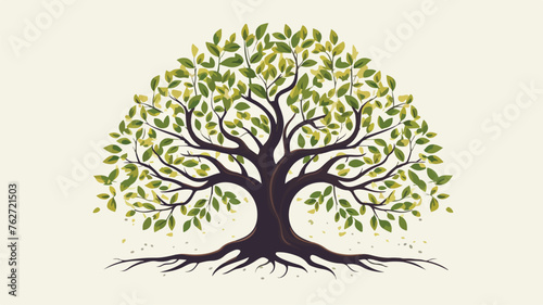 Abstract stylized tree with roots and leaves. Natur