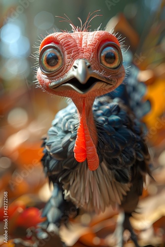 A cartoon character of a funny chicken. 3d illustration