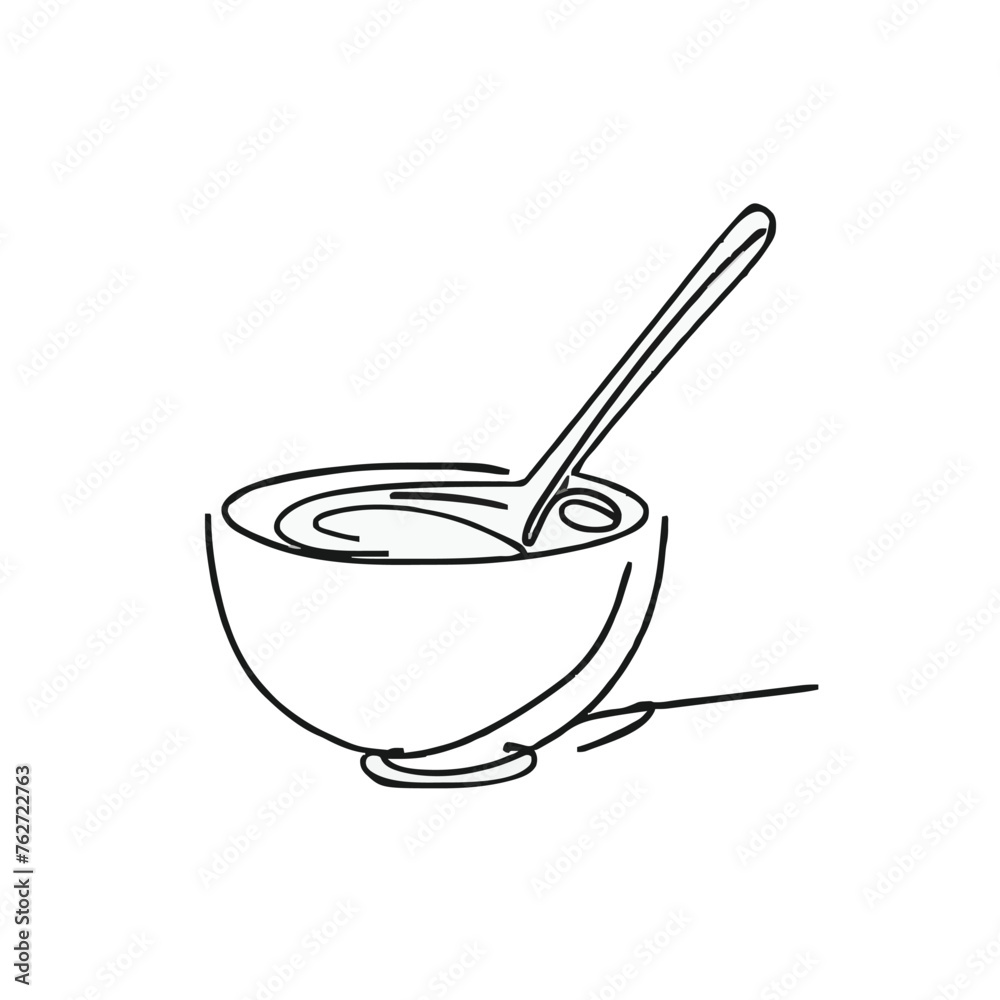 a black and white drawing of a kitchen items with a spoon in it a black and white drawing of a kitchen items with a spoon in it
