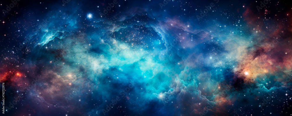 A vibrant space illuminated by countless stars, creating a captivating scene of cosmic beauty. A snapshot of the galaxy. Milky Way. Banner. Copy space