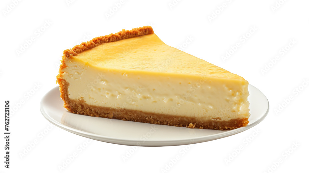 Slice of cheesecake on a delicate white plate