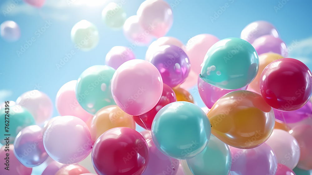 April fools day colorful balloons blur background - obrazy, fototapety, plakaty 
