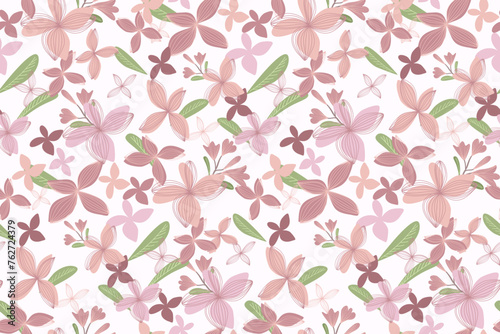 spring floral background doodle frame border colour pattern floral seamless pattern minimal peach pink spring summer flowers sakura cherry blossom vector illustration