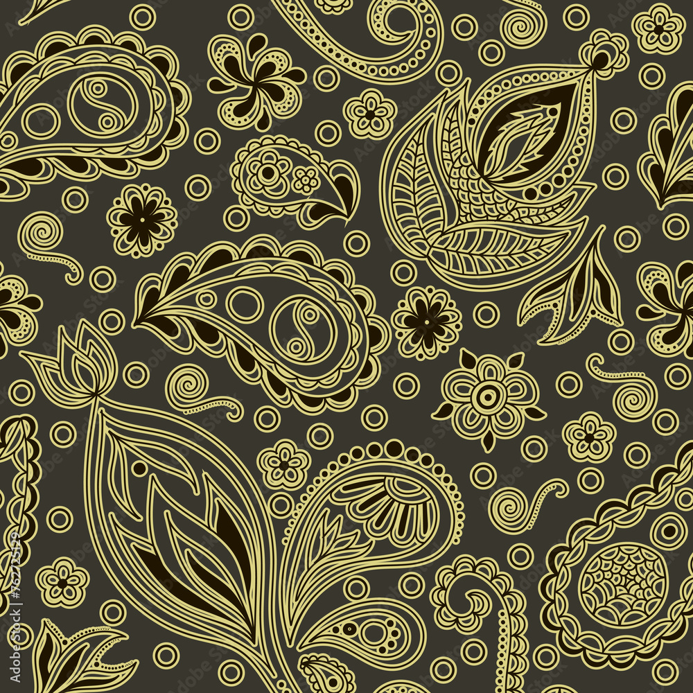 Hand draw seamless pattern with arabic, oriental, indian motiv. Traditional ornament, paisley Hand draw seamless pattern with arabic, oriental, indian motiv. Traditional ornament, paisley
