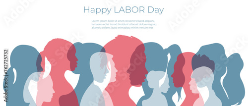 Silhouettes of people of different ethnic groups and professions standing next to each other.Labor Day card.Vector illustration.