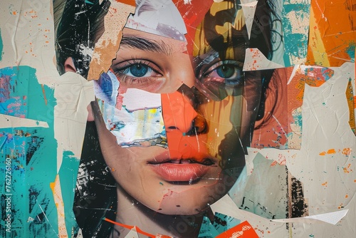  colorful collage picture Abstract modern art collage portrait of young woman man Trendy paper collage composition