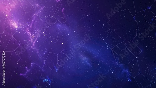 Deep blue starry sky with illustrated constellations