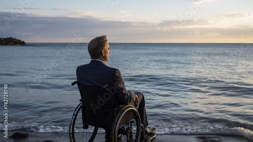 Man in Wheelchair Gazing at Ocean