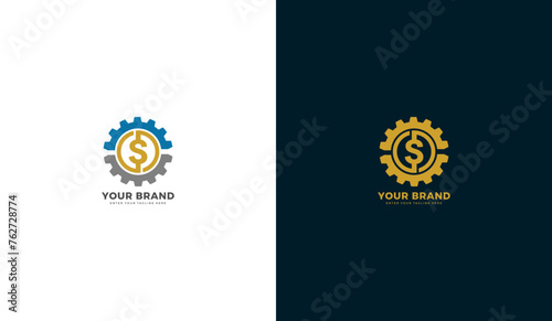 Dollar gear logo. Dollar coin gear icon, finance, business. Vector illustration photo