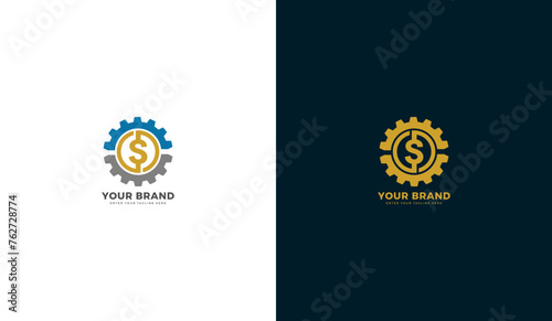 Dollar gear logo. Dollar coin gear icon, finance, business. Vector illustration