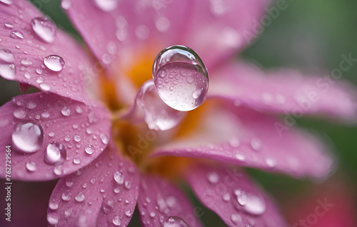 Photo pink wild rose wet leaves with water drops 