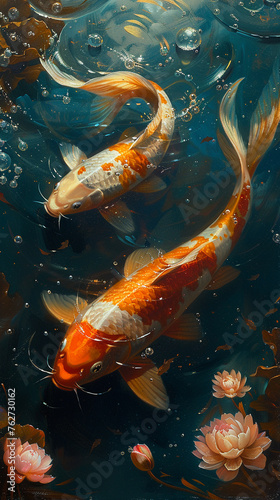 Serene koi pond with vibrant fish photo