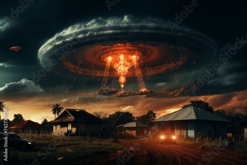 person is startled by the sight of a ufo hovering above them, evoking a strong sense of wonder and awe