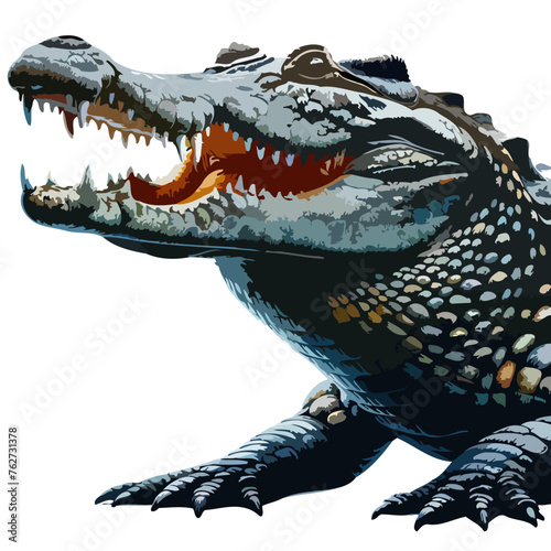 A vivid and lifelike portrayal of a Nile crocodile, Crocodylus niloticus, highlighting its characteristic features such as its textured, scaly skin