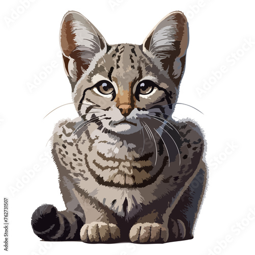 African Wildcat (Felis lybica) in a detailed, realistic style, with a pure white background