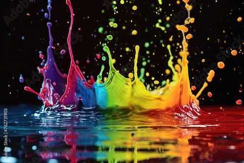 A group of vibrant paint colors being forcefully splashed into the water, creating a chaotic and dynamic visual effect, Splashes of color symbolizing different emotions, AI Generated