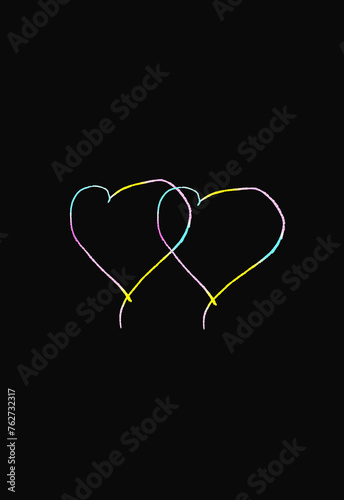 Two multicolored united hearts