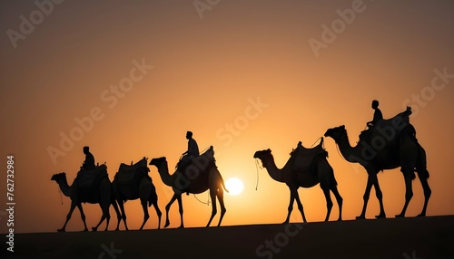 A Camel Caravan Silhouetted Against A Setting Sun Upscaled 2