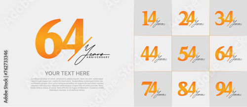 Set of Anniversary Logotype orange color with black calligraphy can be use for special day celebration