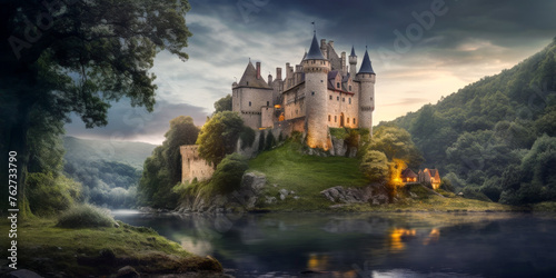 castle in the night, fantasy mystic art