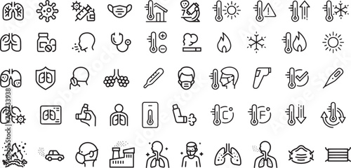 Disease, sickness and flu elements - minimal thin line web icon set. Outline editable icons collection. Simple vector illustration.