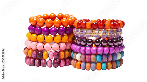 A stunning display of diverse beaded bracelets, stacked in a vibrant cascade