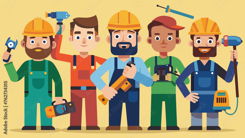 set of worker with various tools vector illustration