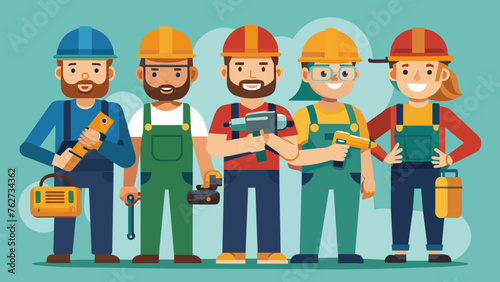 set of worker with various tools vector illustration photo
