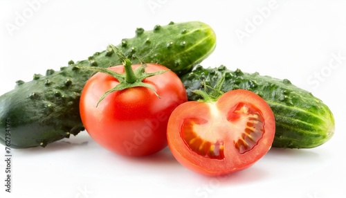 tomatoes and cucumbers isolated on a white background
