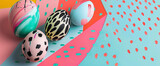 Easter card art style,easter artwork,retro futurism, digital art, Easter collage multicolored easter eggs,easter pattern,holiday banner
