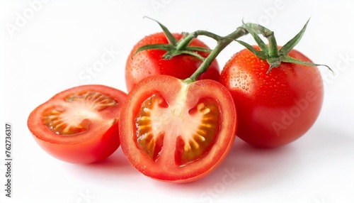 tomatoes isolated two whole and half piece of cherry tomato