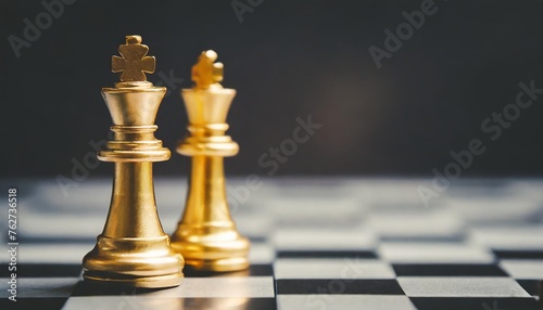 golden king and queen chess piece concept for business competition and strategy