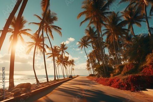 Palm trees along the promenade in Miami Beach, Florida. © Creative