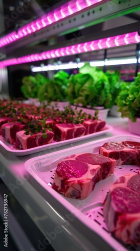 Futuristic lab cultivating meat without harm photo