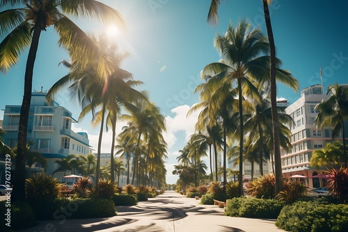 Palm trees along the promenade in Miami Beach, Florida.