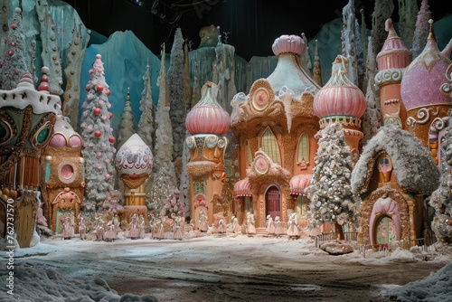 A Display of a Christmas Village in a Museum, The Nutcracker Ballet set in the Land of Sweets, AI Generated