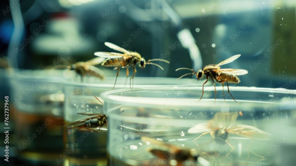 Naklejka premium Close-up of bioengineered insect pollinators in a lab