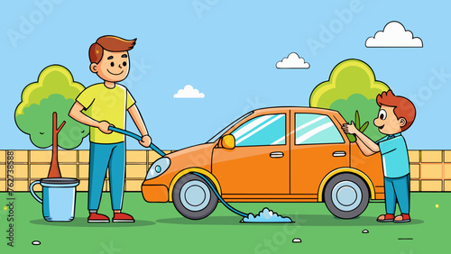 washing car man vector illustration