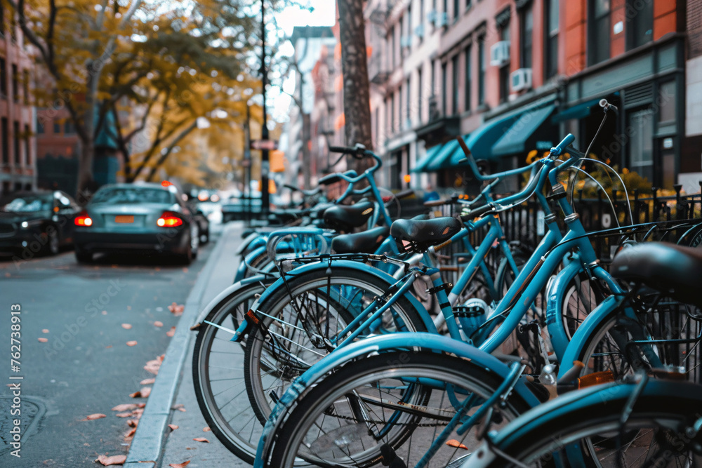 A bike-sharing program in a bustling city providing