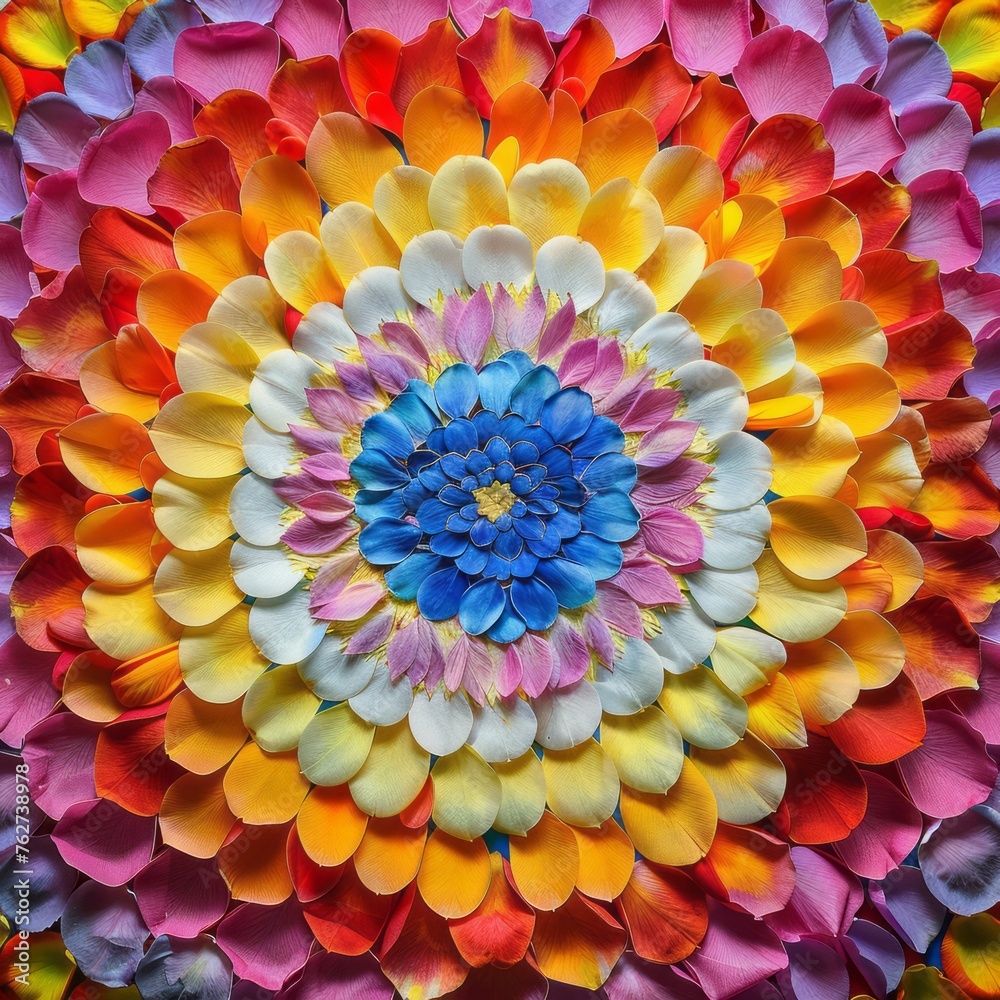 Colorful Petal Mandala, an Intricate Spiritual Circle
