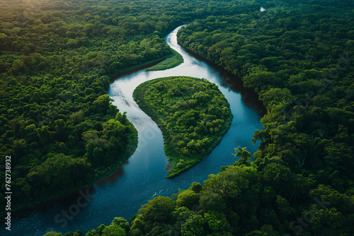 A breathtaking aerial view of a winding river cutting