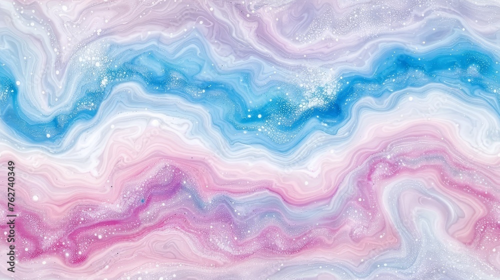 Obraz premium an abstract painting of blue, pink, and white swirls with stars in the sky and stars in the sky.