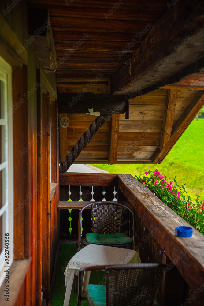 Fototapeta premium a balcony of a traditional German Fachwerkhäuser, Half-timbered houses in black forest, vacation 