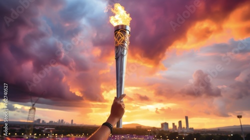 Illustration of a stylized image depicting a burning olympic torch, symbol of the games photo