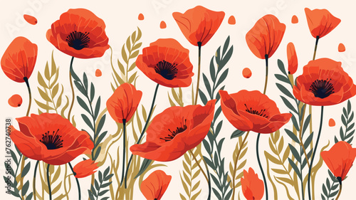 Background with poppies. Beautiful decorative plant