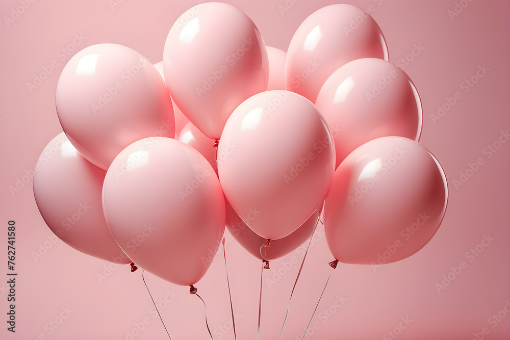 pastel pink balloons on a pink background, gender party concept girl