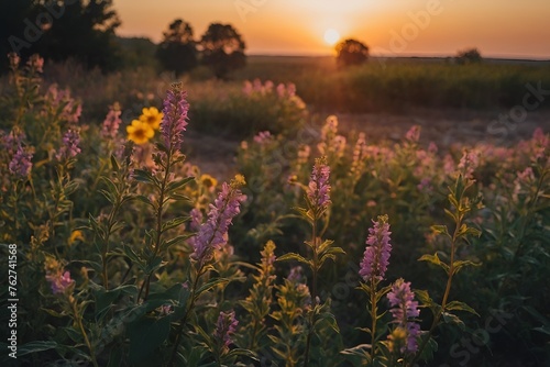 Flower farm at the sunset 