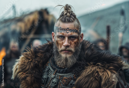 handsome strong and muscular Viking warrior. Historical Viking culture concept