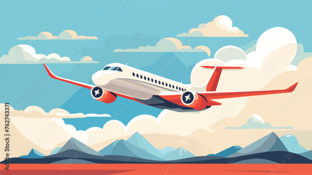 Banner with airplane and clouds. Travel illustratio